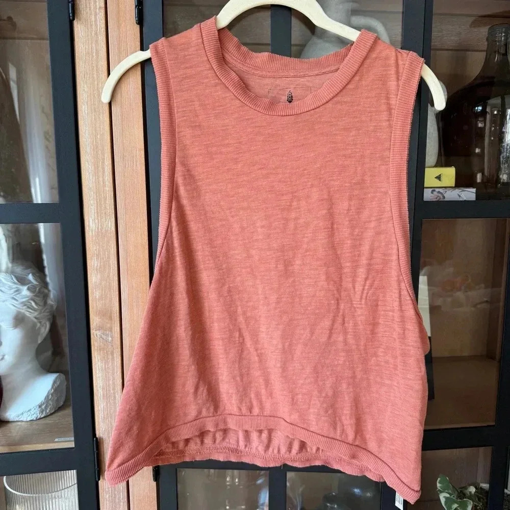 FP Movement tank top muscle tee cropped burnt orange workout loose brick